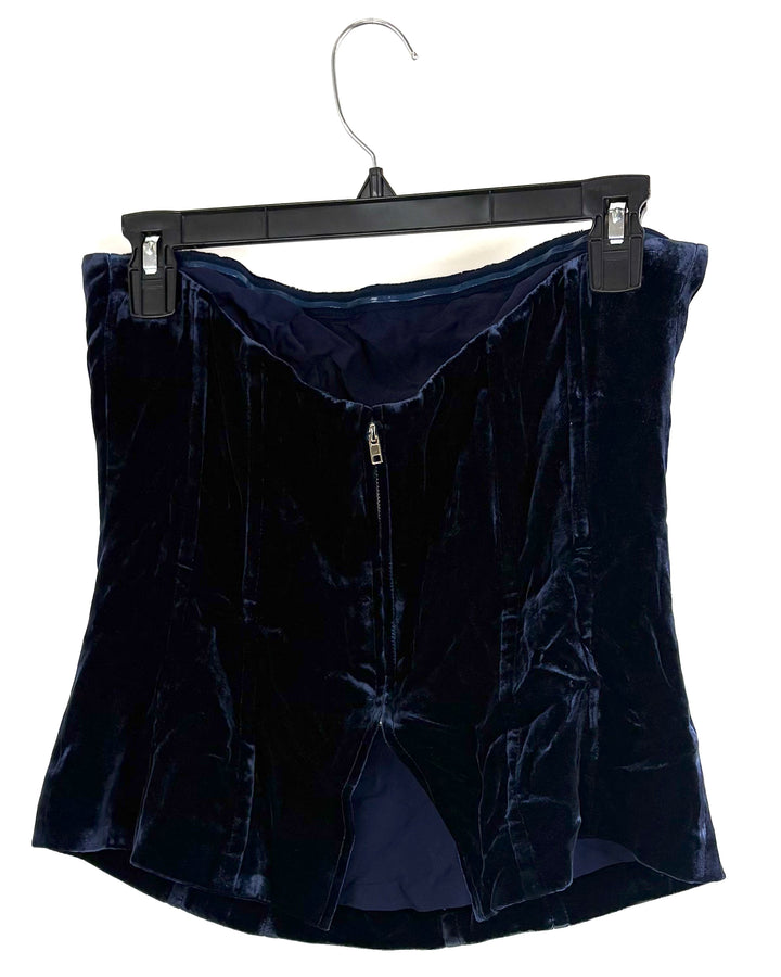 Dark Blue Velvet Strapless Top - Size 4
