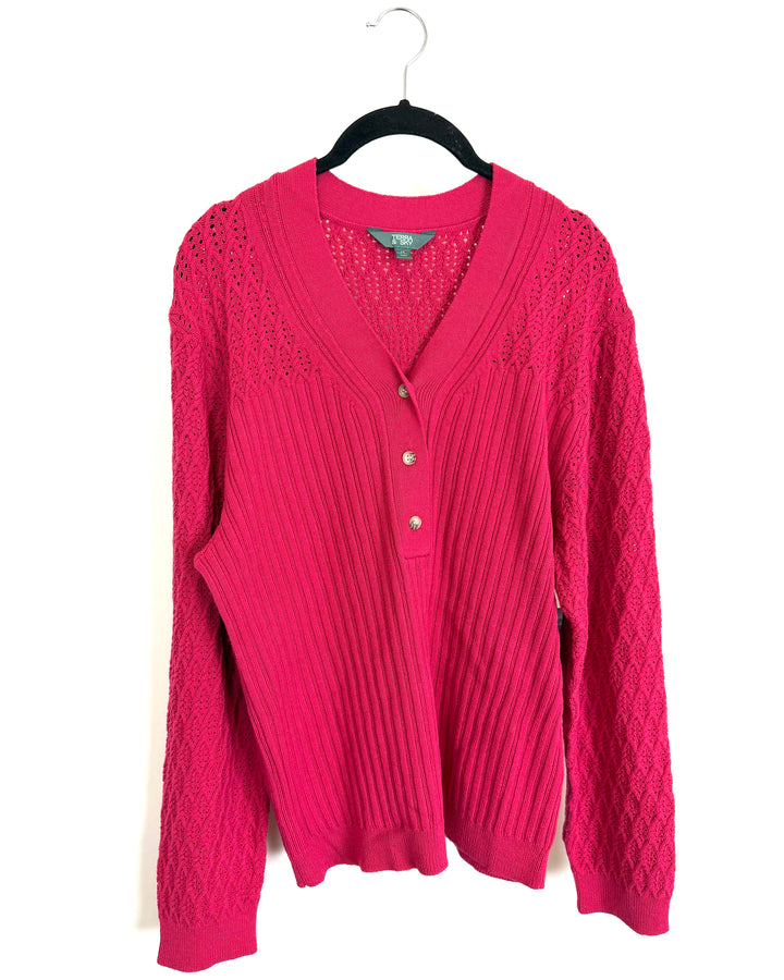 Raspberry Pink Knit Long Sleeve Top - 16W-18W