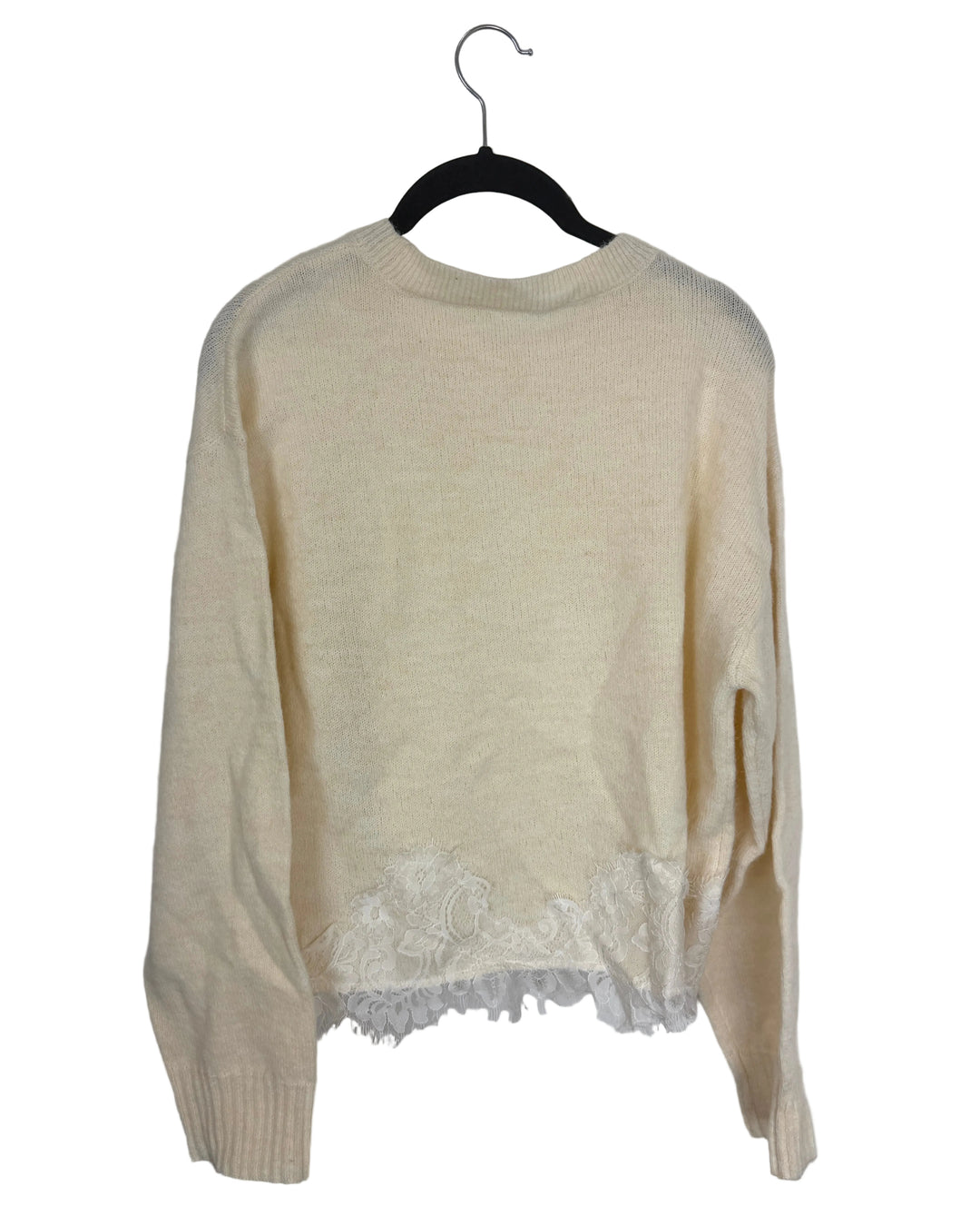 Cream Sweater with White Lace Bottom Detailing- Size 2/4