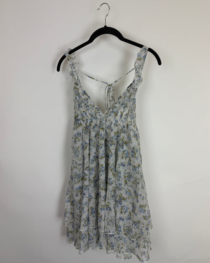 White Floral Ruffle Mini Dress - Size 00/0 and 0/2