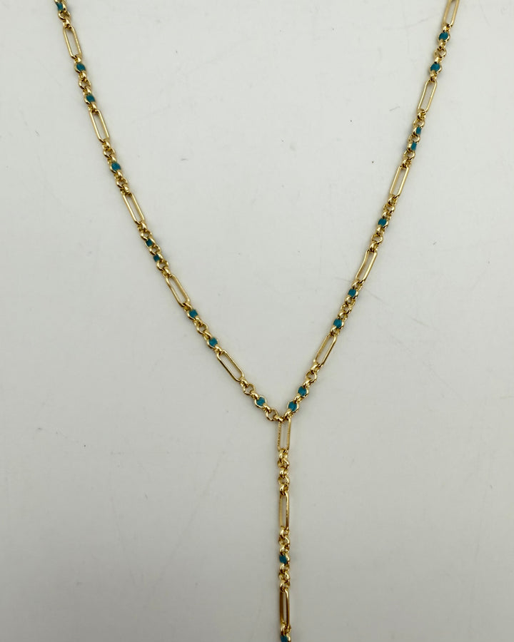 Teal Lariat Gold Necklace