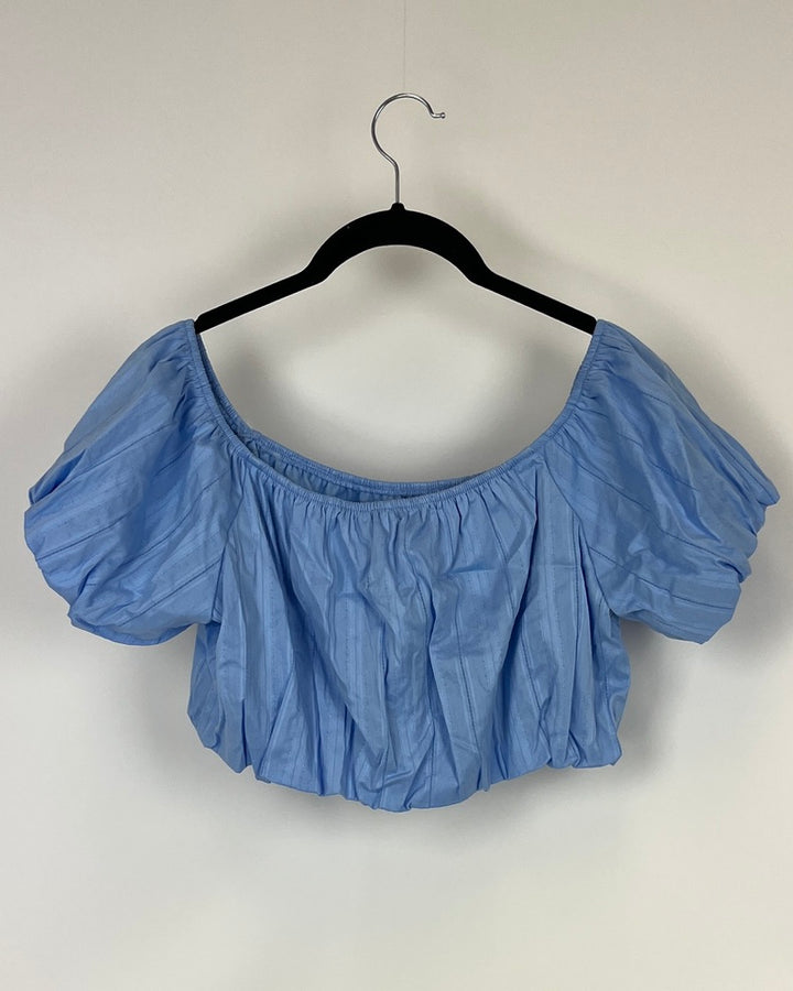 Baby Blue Short Puff Sleeve Crop Top - Size 0/2