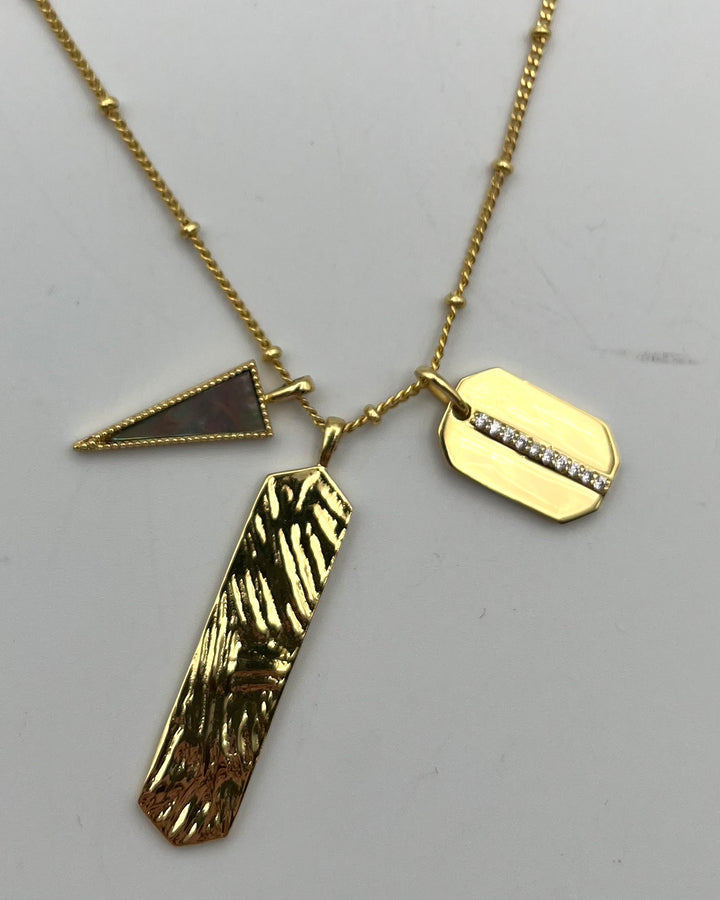 Three Charm Long Gold Necklace