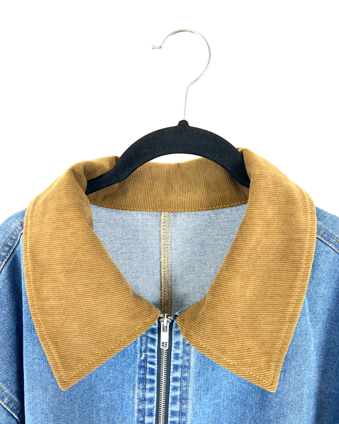 Denim Jacket With Corduroy Collar - Medium