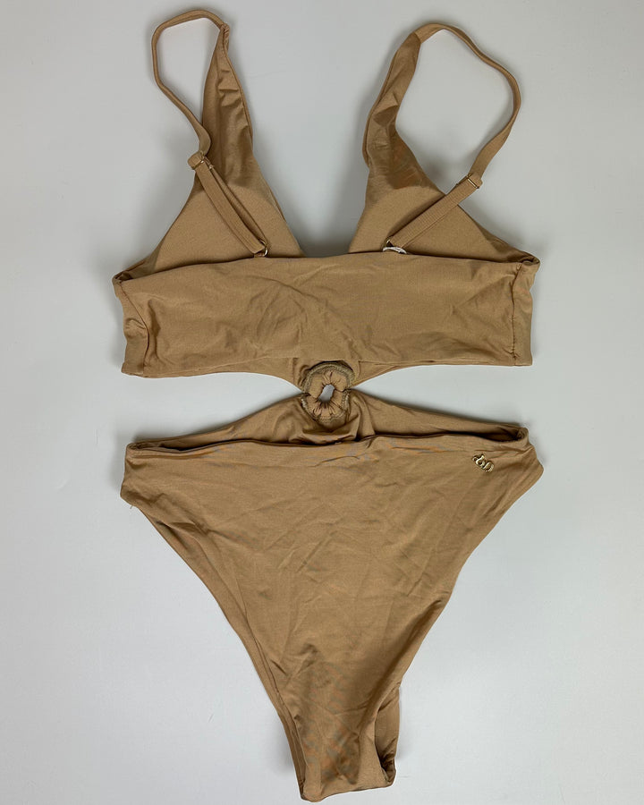Sand Beige Plunge Cut Out One Piece - Size 2/4