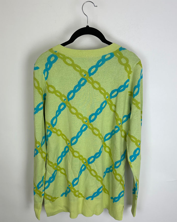 Green Chain Print Knit Sweater - Size 6/8