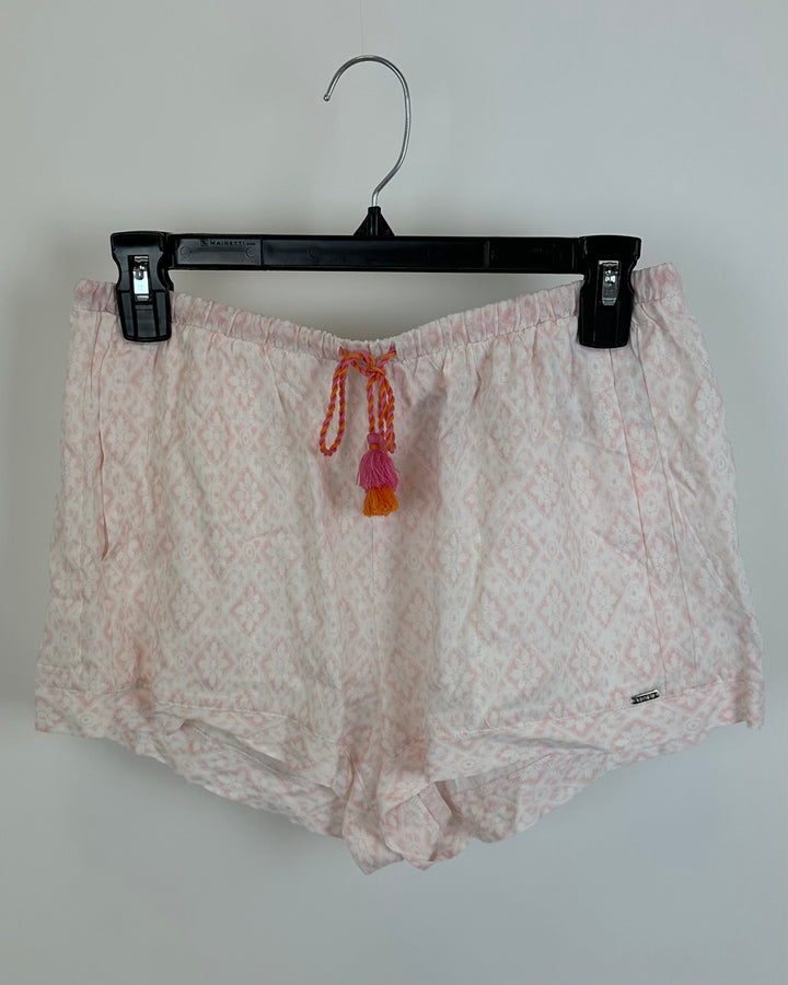 Pink and White Geometric Patterned Sleep Shorts - Small