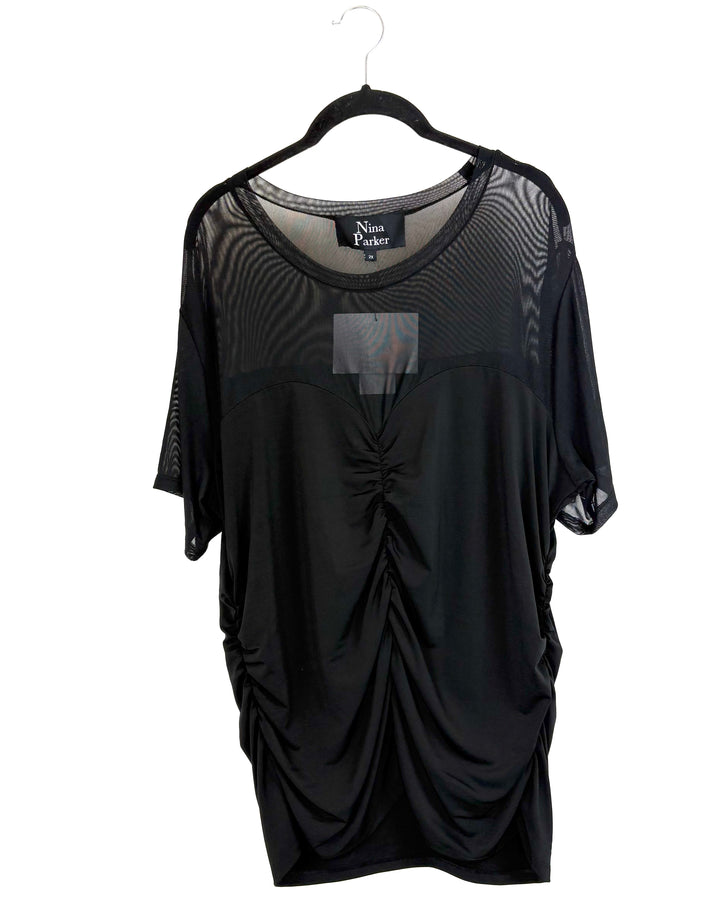 Black Short Sleeve Mesh Top - 2X