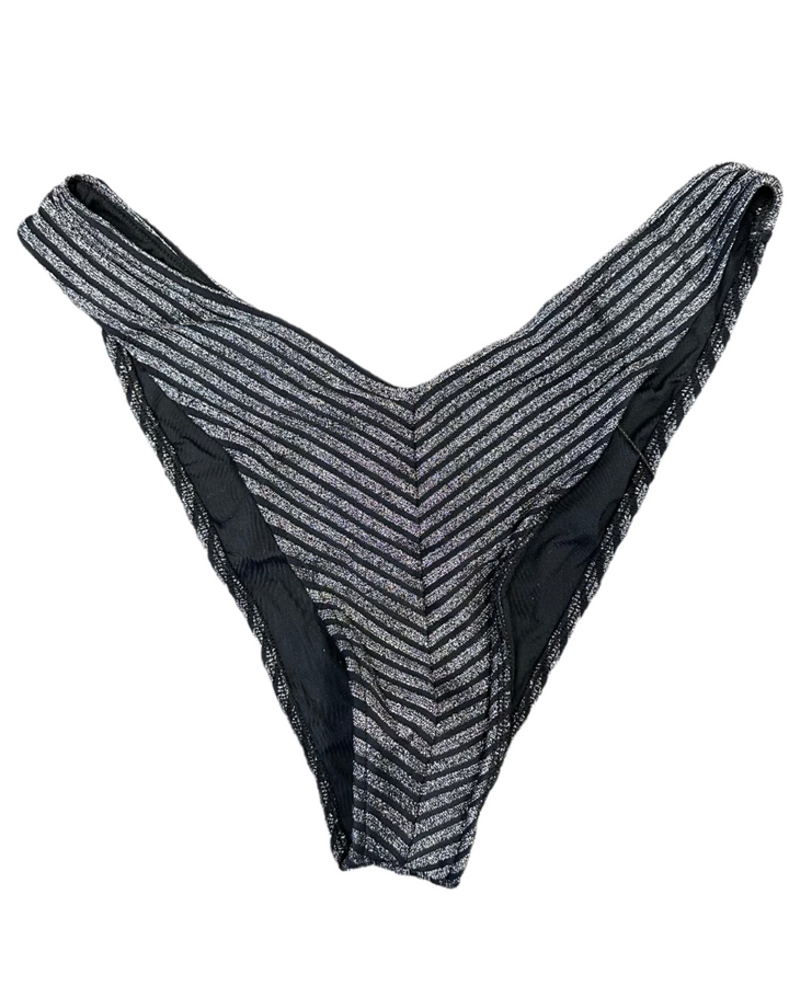 Metallic Black High Cut Bikini Bottom - XL, XXL, XXXL
