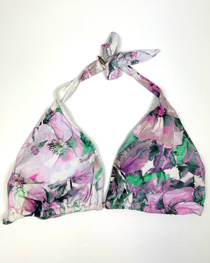 Purple Floral and White String Multi Wear Bikini Top - Small