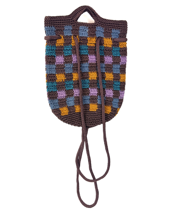 Brown Checkered  Crochet Convertible Backpack