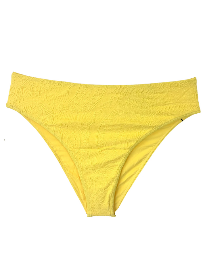 Yellow Embossed High Waist Bikini Bottom - Extra Small - XS, S, M, XXL