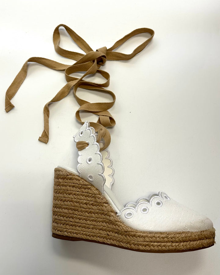 Ivory and Raffia Wedge Heel Espadrilles - Size 5