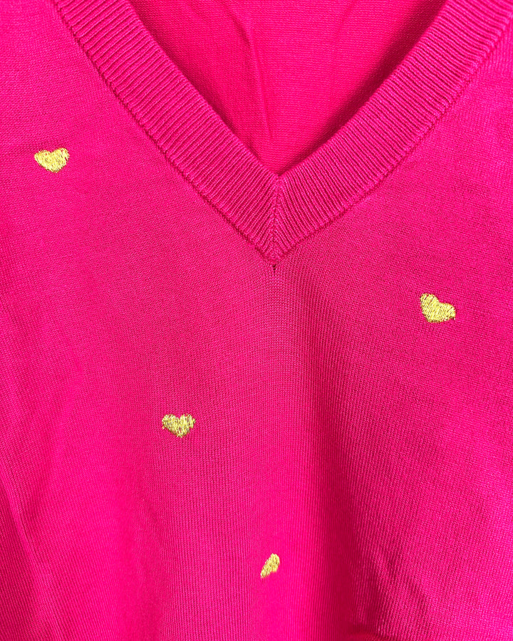 Raspberry And Gold Heart Sweater - Size 4/6