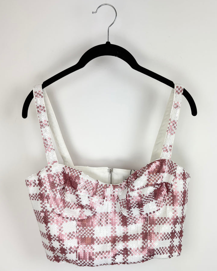 Dress the Population Pink Sequin Plaid Top - Small