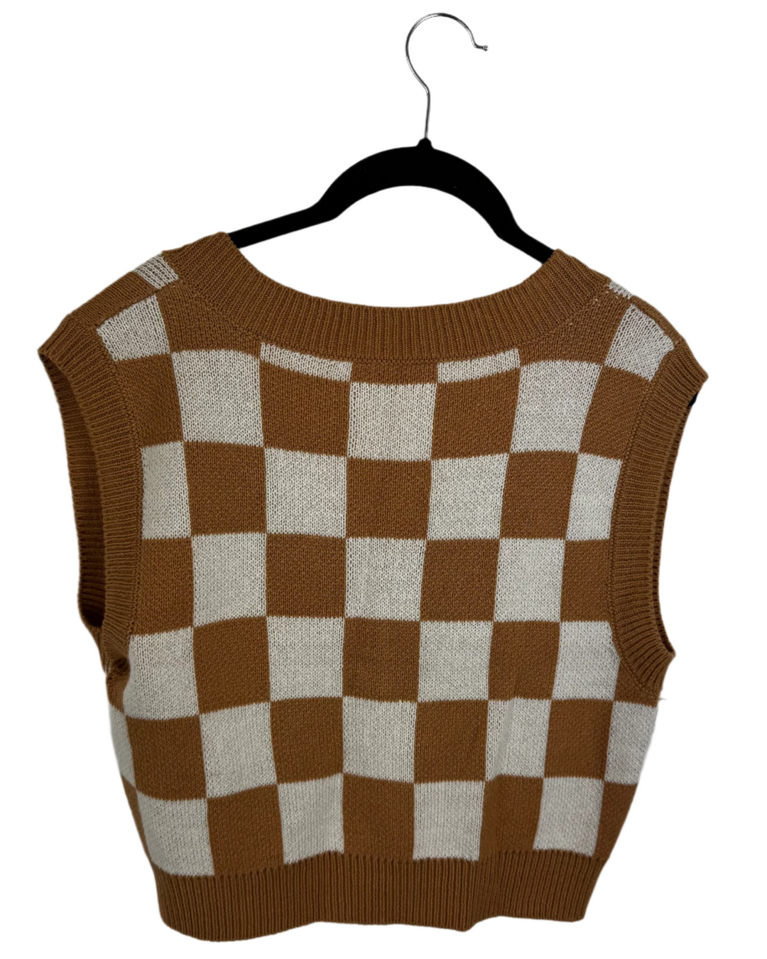 Tan Checkerboard Cropped Sweater Vest- Small