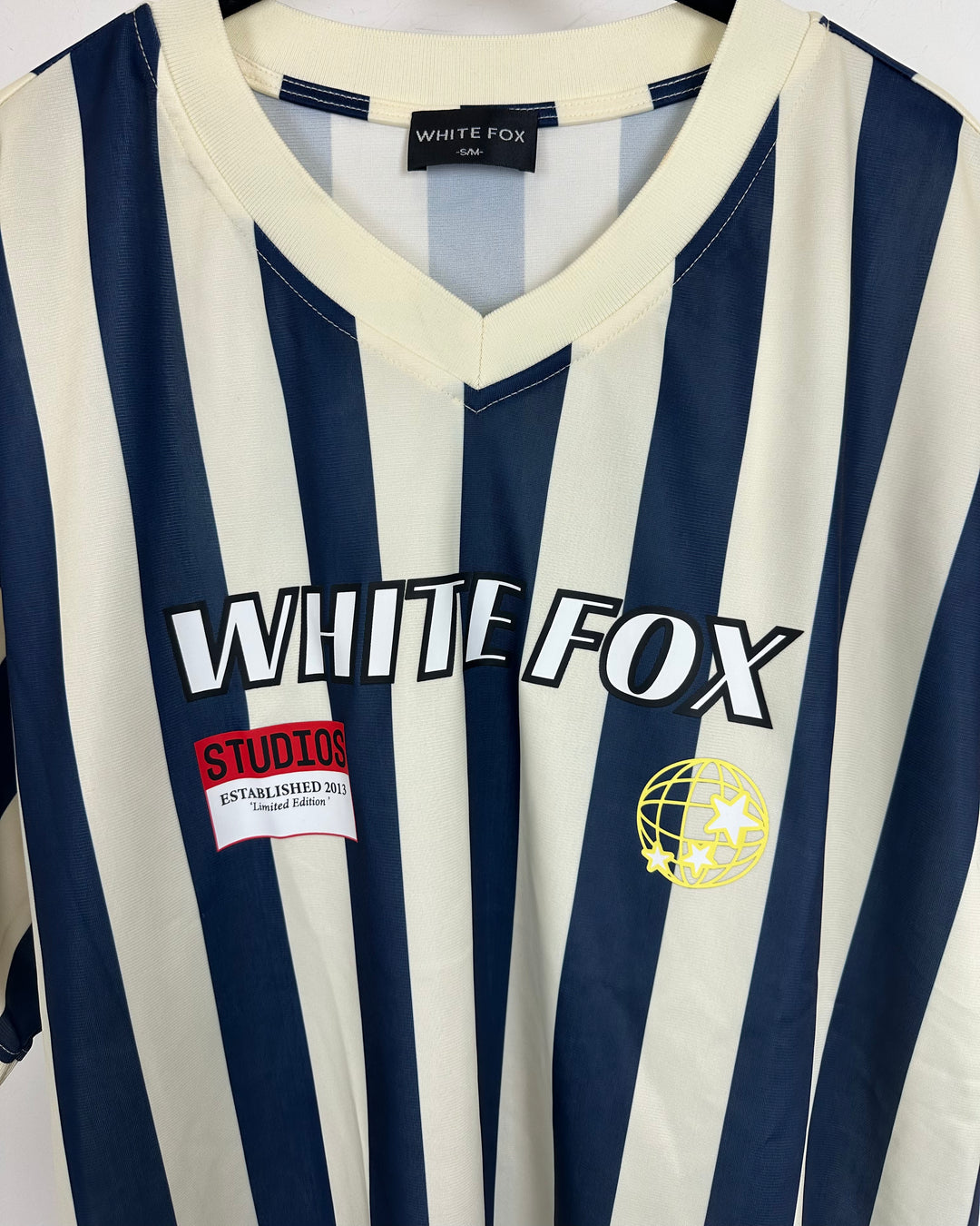 White Fox Striped Oversize Jersey Top - Small/Medium