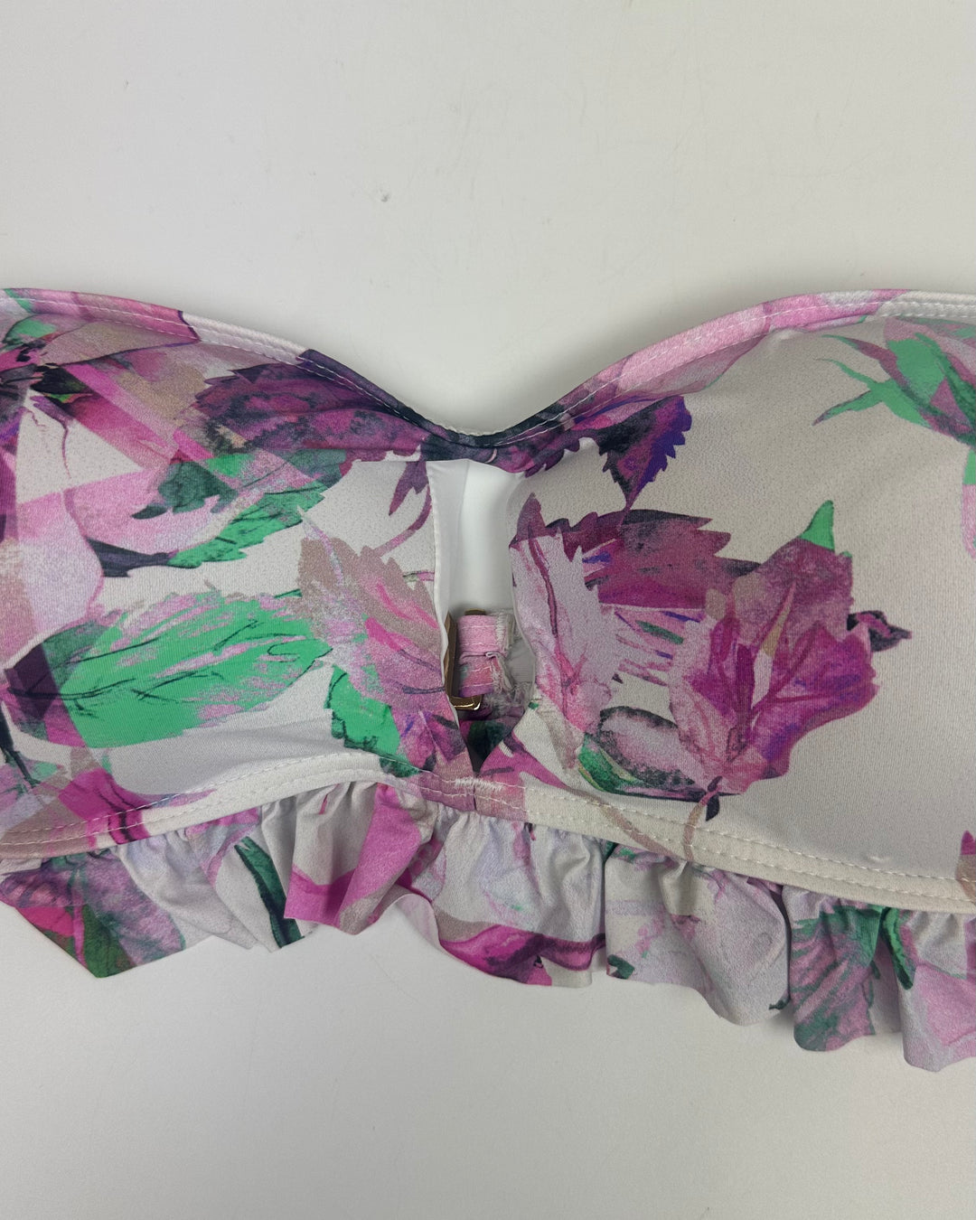 Purple Floral and White Ruffle Bikini Top - Small & Extra Large D Cup