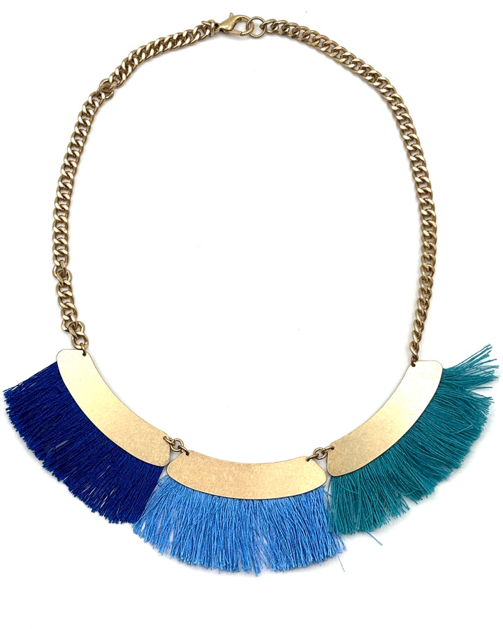 Gold and Cerulean Tassel Necklace