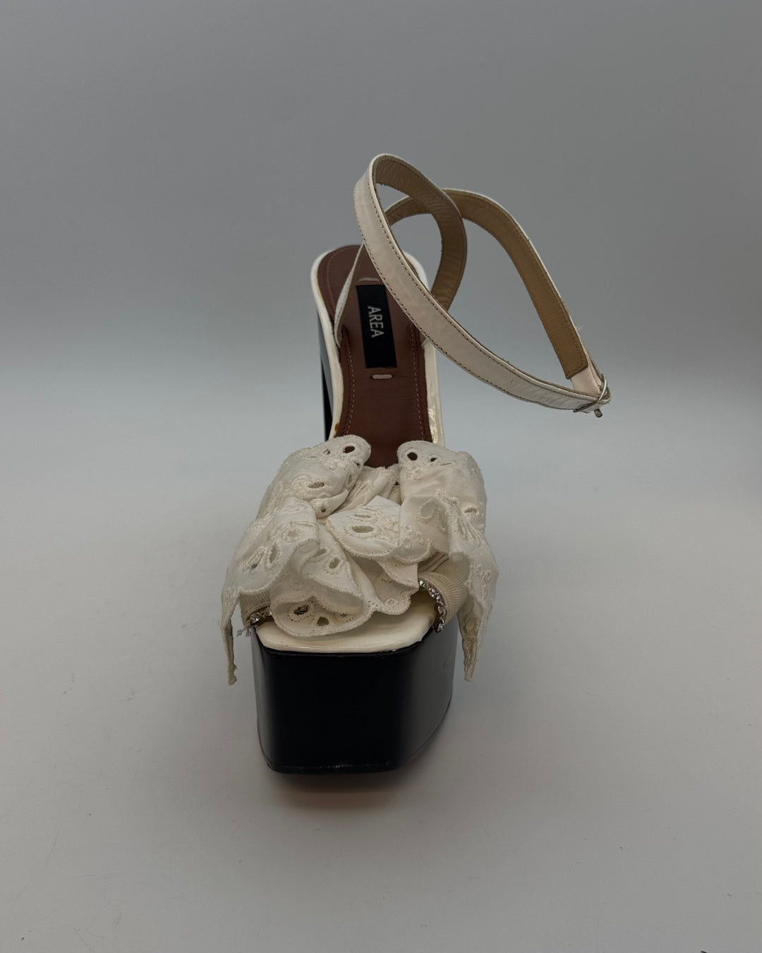 Ivory White Eyelet Ruffle Monogram Platform Sandal - Size 39