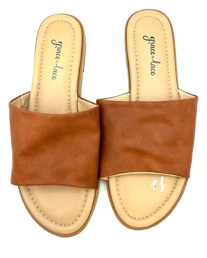 Brown Faux Leather Sandals - Size 6