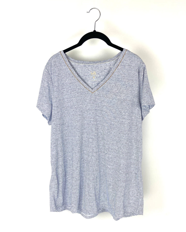 Blue and White Striped T-Shirt - Size 14-16