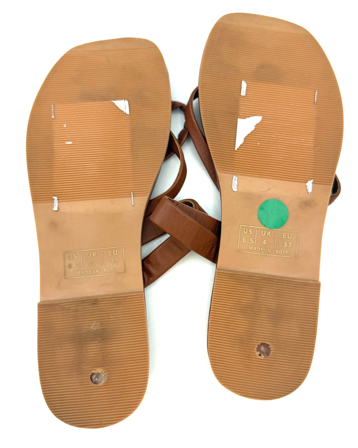 Brown Strappy Faux Leather Sandals - Size 6.5