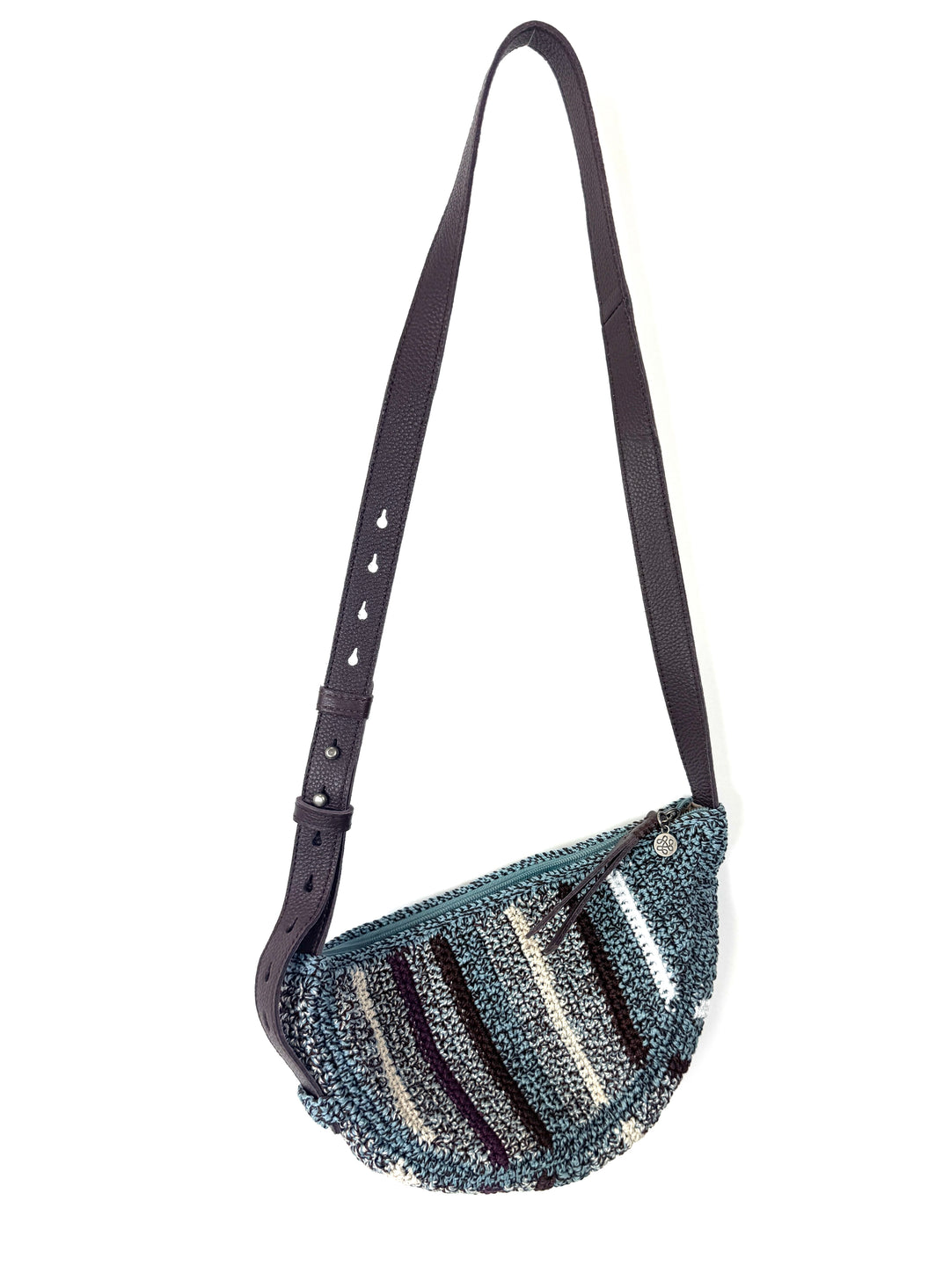 Asymmetrical Blue Striped Crochet Sling Bag
