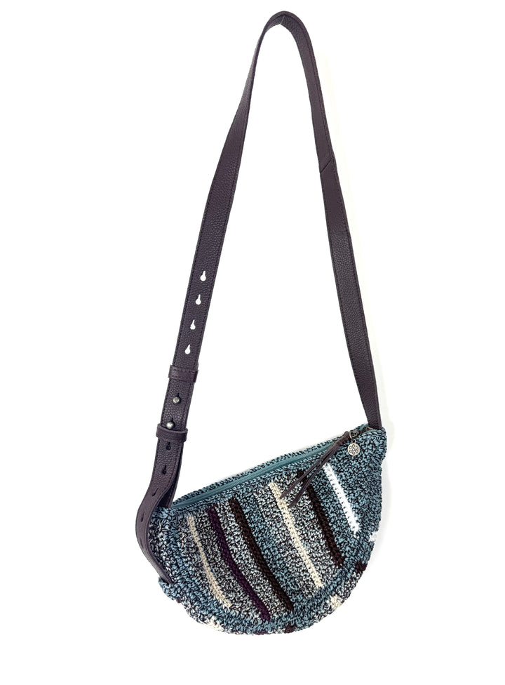 Asymmetrical Blue Striped Crochet Sling Bag