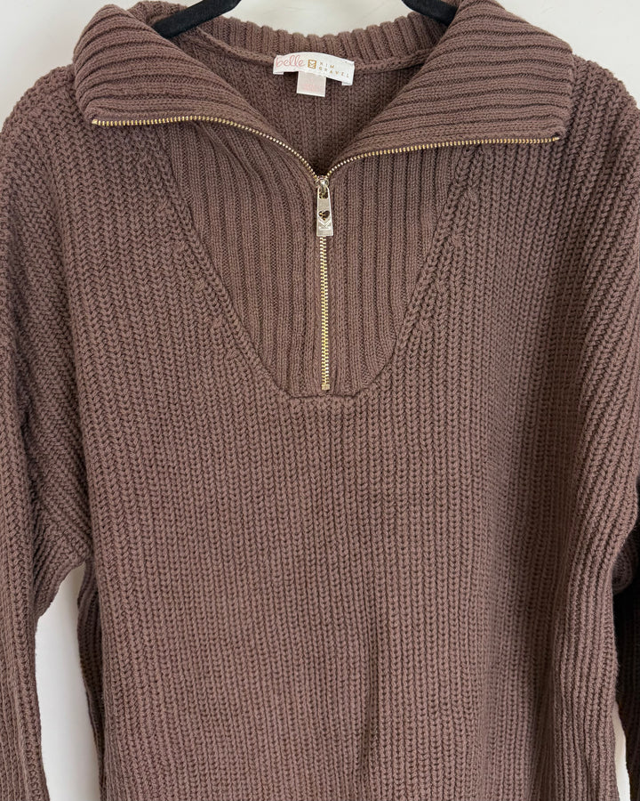 Brown Knit Half Zip Sweater - Size 6/8