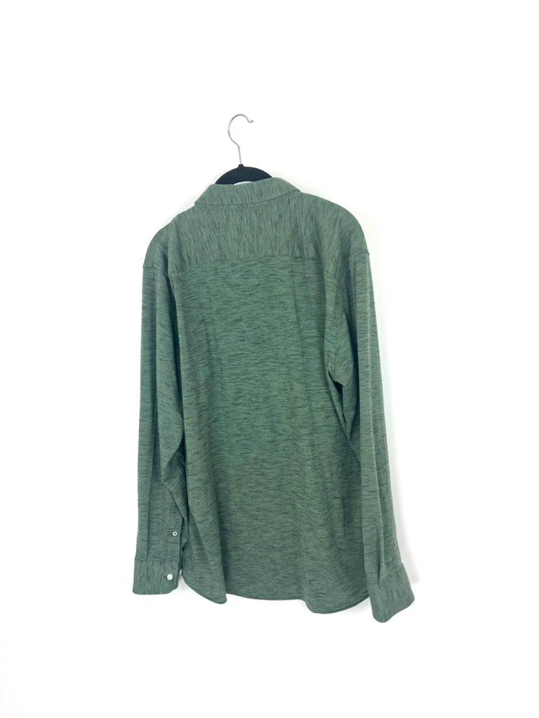 MENS Green Heathered Long Sleeve Button-Up - Extra Large