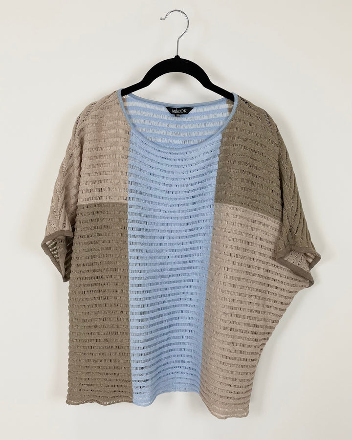 Blue And Tan Loose Knit Top - Size 2-4