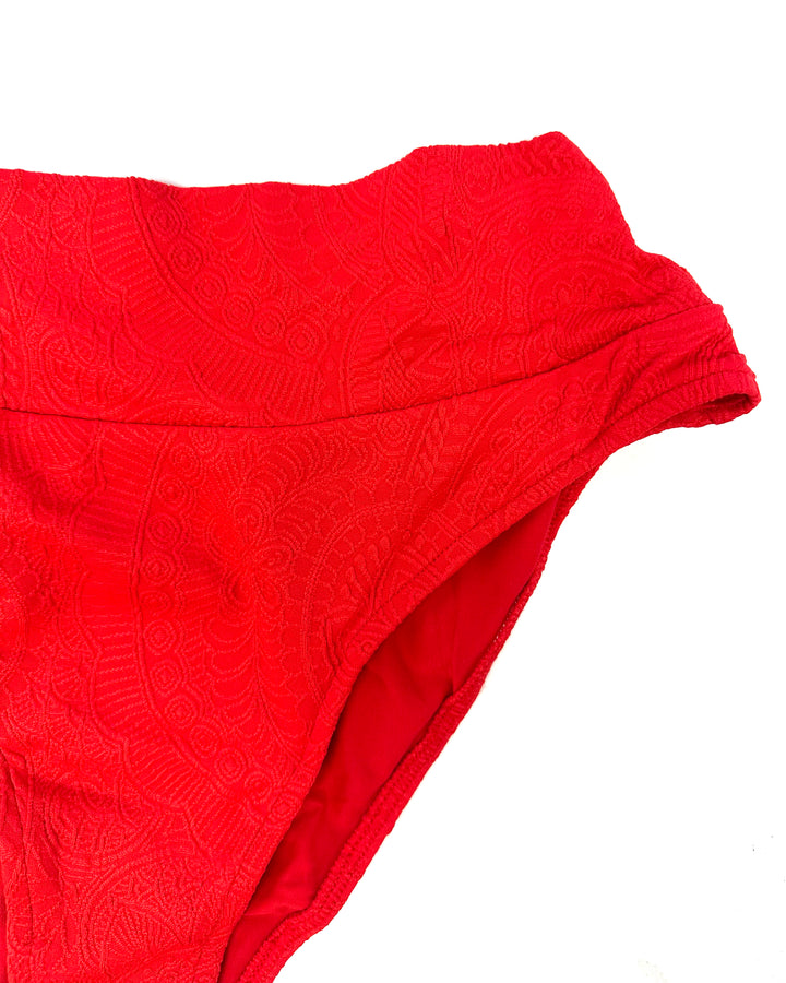 Red Embossed Fuller Coverage Bikini Bottom - XS, S, XXL