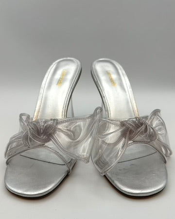 Silver Transparent Bow Heels - Size 9