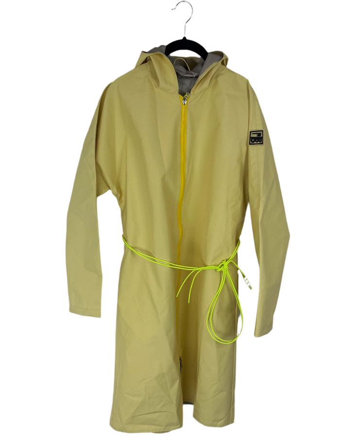 Butter Yellow Long Raincoat With Bungee Belt - Size 8/10