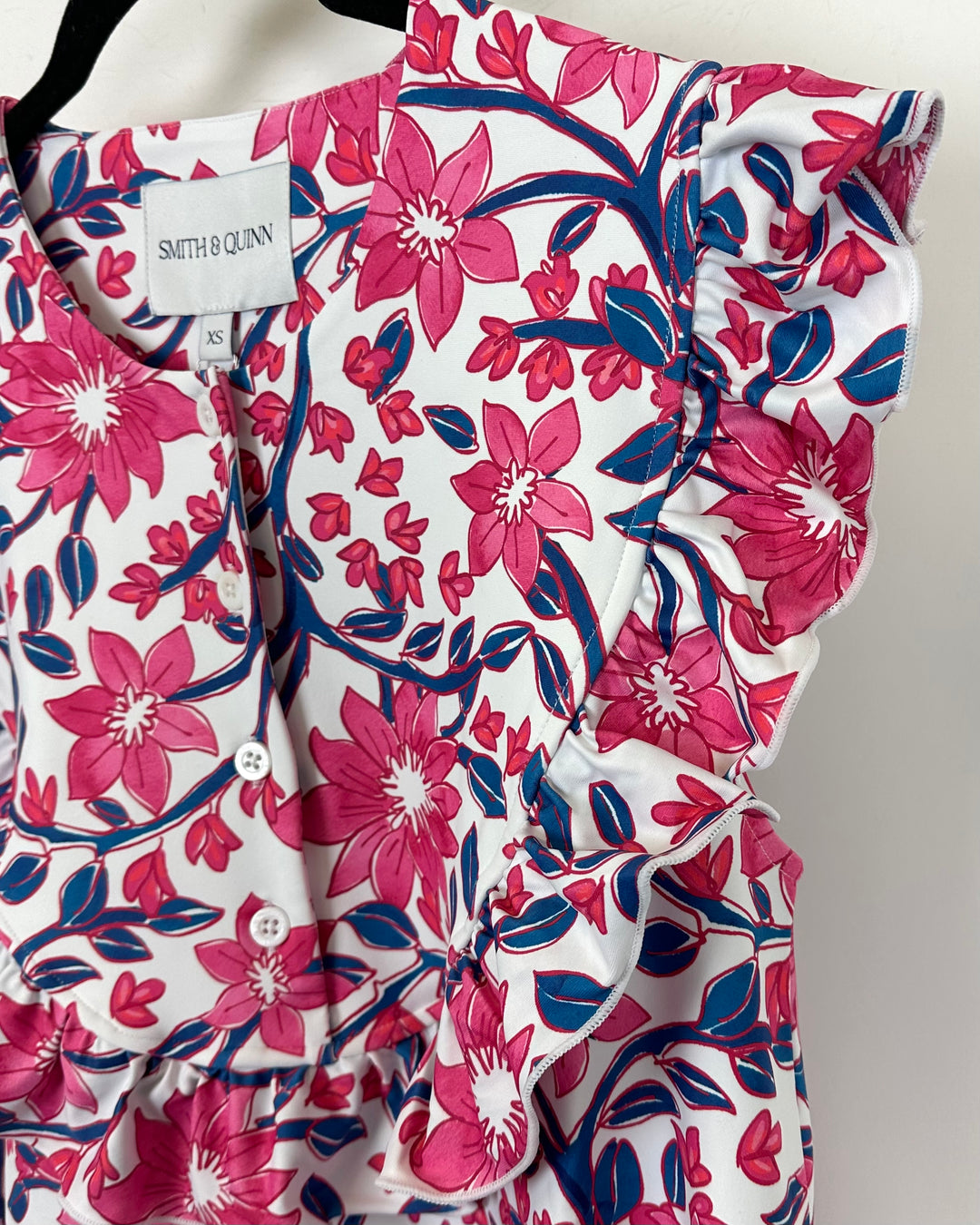 White and Pink Floral Ruffle Top - Size XS, S, M, L, XL, XXL
