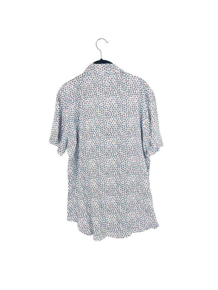 MENS Blue and Orange Flower White Button Up - Large