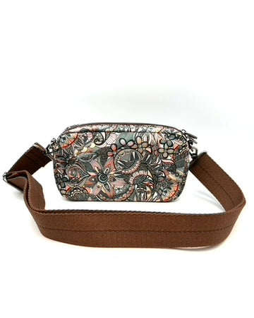 Brown Multipattern Crossbody Wallet