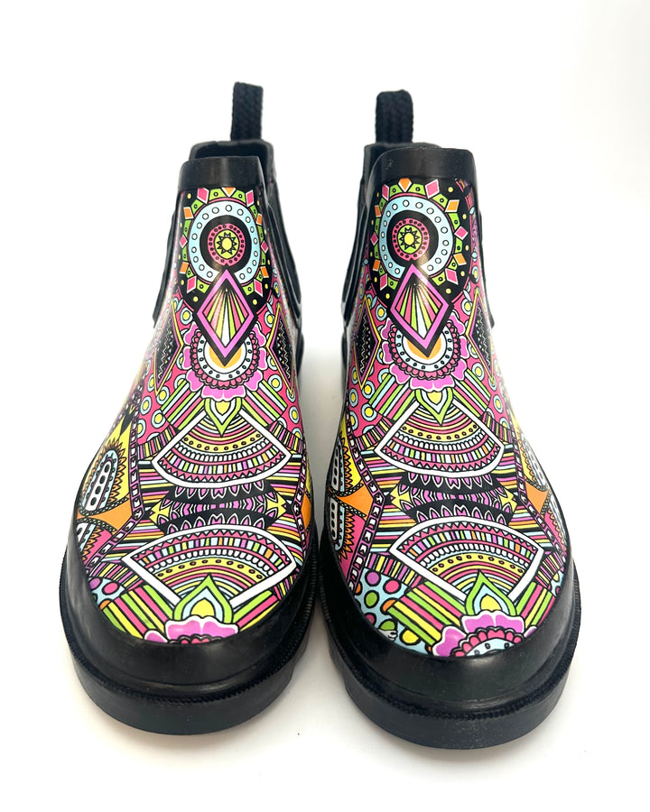 Black Abstract Rainboot - Size 6 and 9