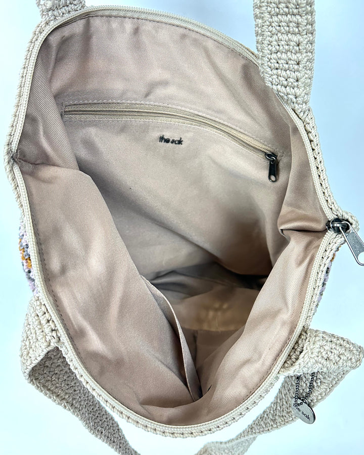 Tan and Multicolor Stripe Crochet Shoulder Bag