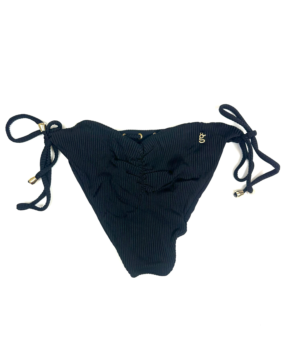 Black Ribbed & Gold String Bikini Bottom - XS - XL