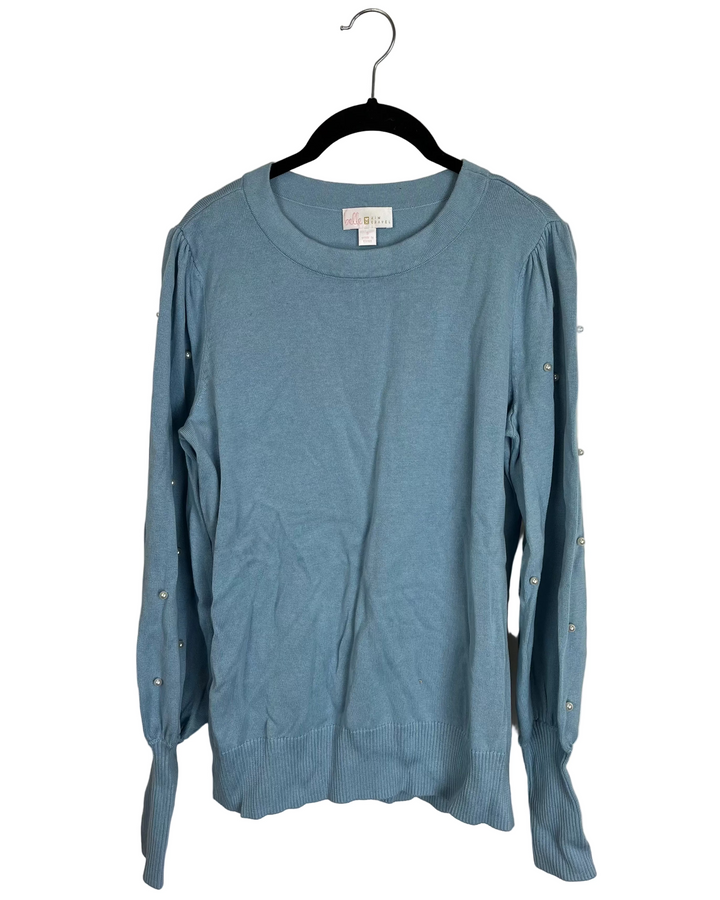 Light Blue & Faux Pearl Sweater - Size 6/8