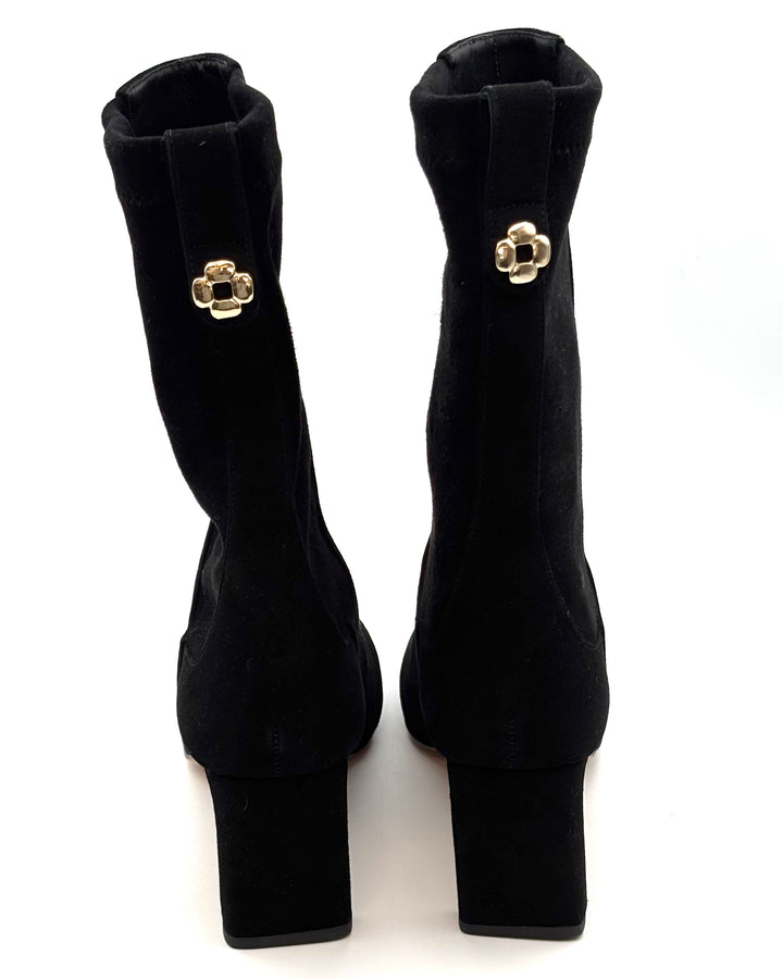 Black Suede Gold Floral Booties - Size 6.5