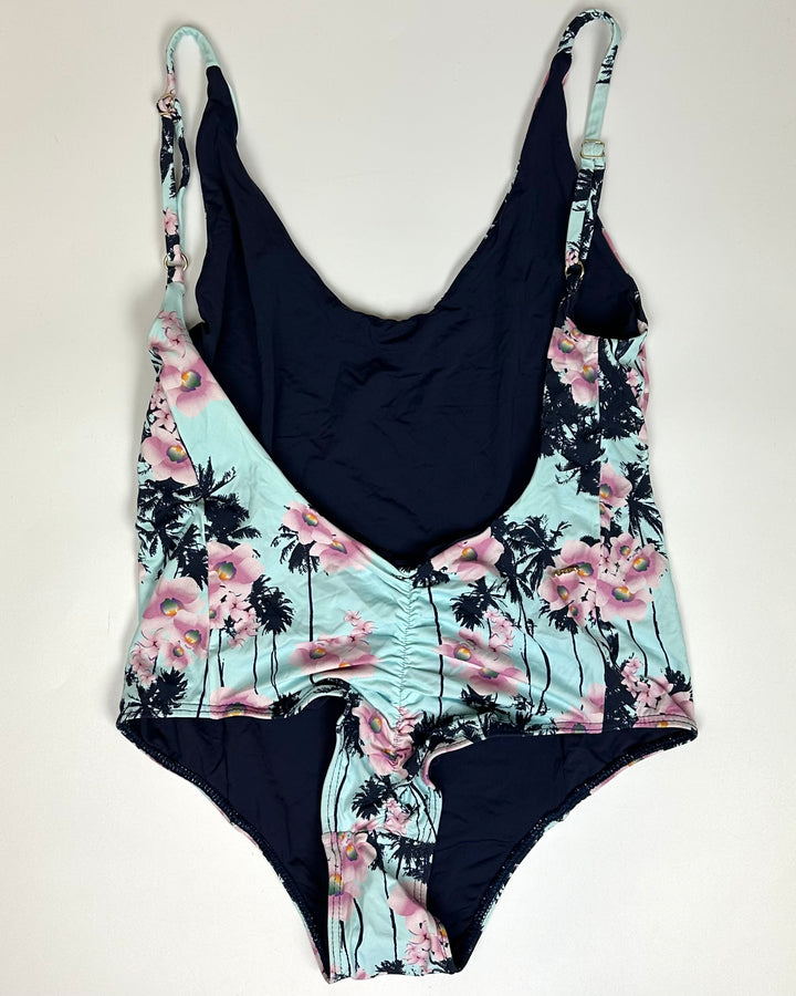 Sky Blue Floral Cheeky One Piece Swimsuit - Size 2/4