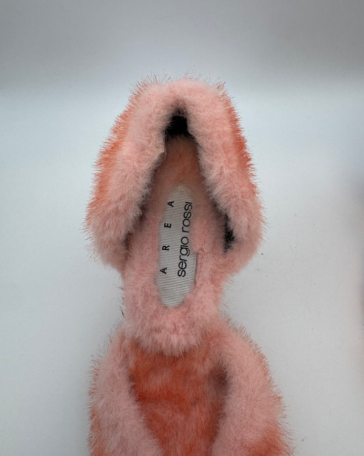 Peach and Silver Faux Fur Heels - Size 39