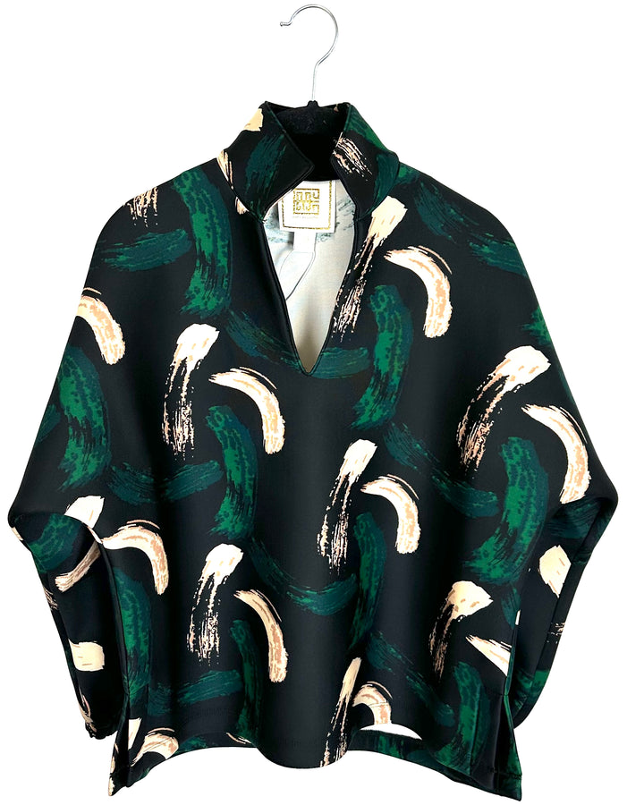 Black and Green Scuba Collar Top - XXS, XS, S