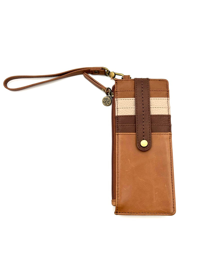 Tan Multicolor Leather Card Wristlet