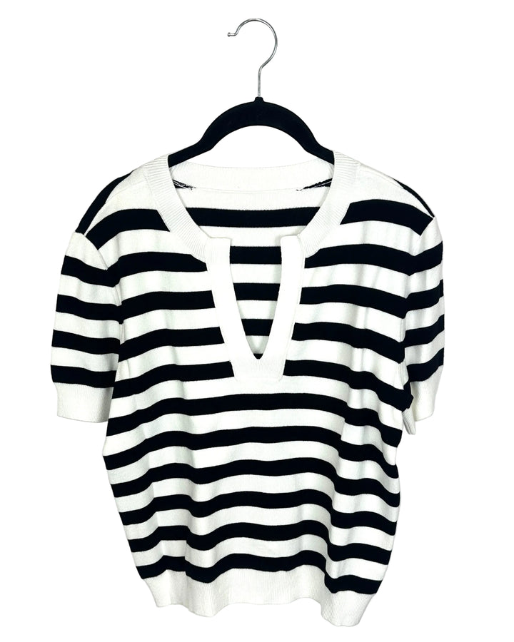 Black and White Striped Short Sleeve Sweater- Size 4/6