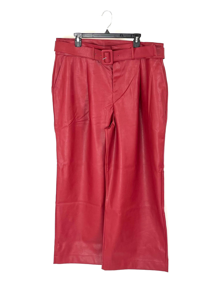 Red Faux Leather Wide Leg Pants - 14W