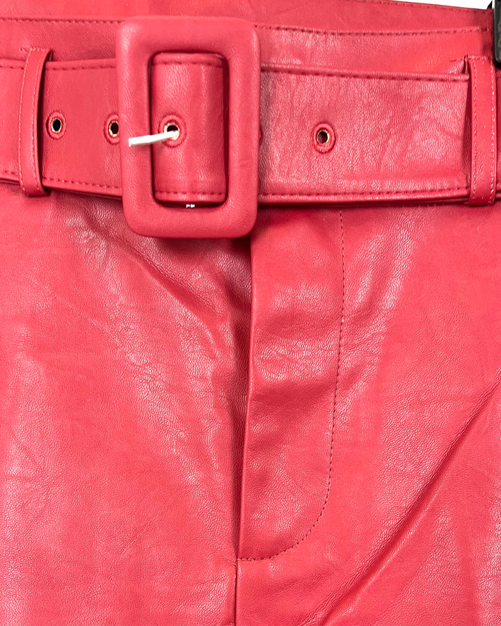 Red Faux Leather Wide Leg Pants - 14W